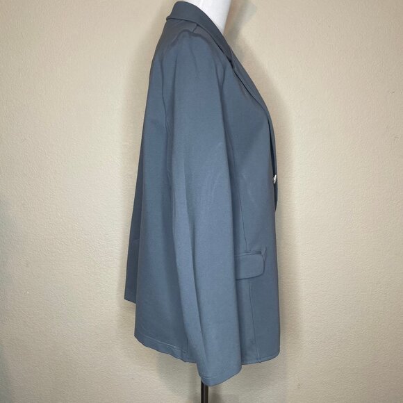 Betabrand Double-Breasted Stretch Ponte Blazer XL Dusty Blue Silver Buttons - Picture 4 of 13